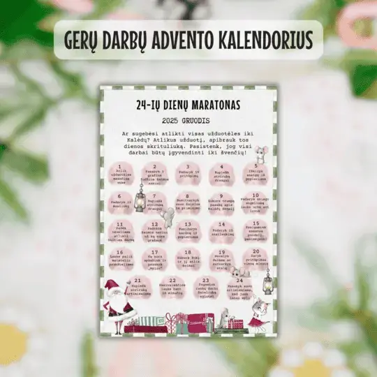 Kaledu advento kalendorius Gerų darbų advento kalendorius