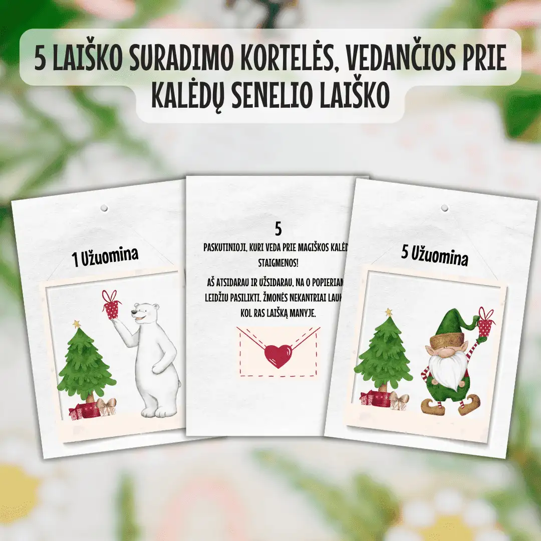 Kalėdų laiško suradimo kortelės