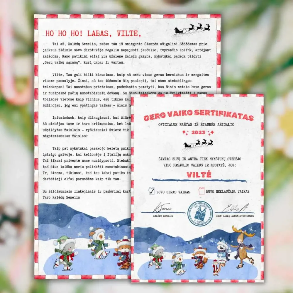 Kalėdų Senelio laiškas ir Gero vaiko sertifikatas